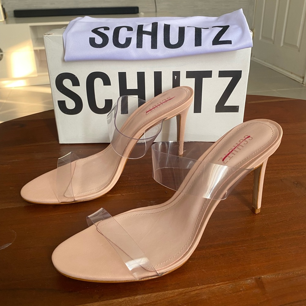 Schutz clear strap pumps